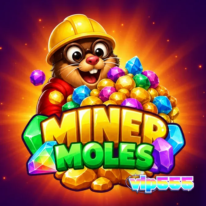 Tampilan visual slot Miner Moles dengan grid 6x6 dan tema pertambangan kartun